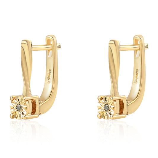 Pendientes de Plata Bañada en Oro con Diamante Verde