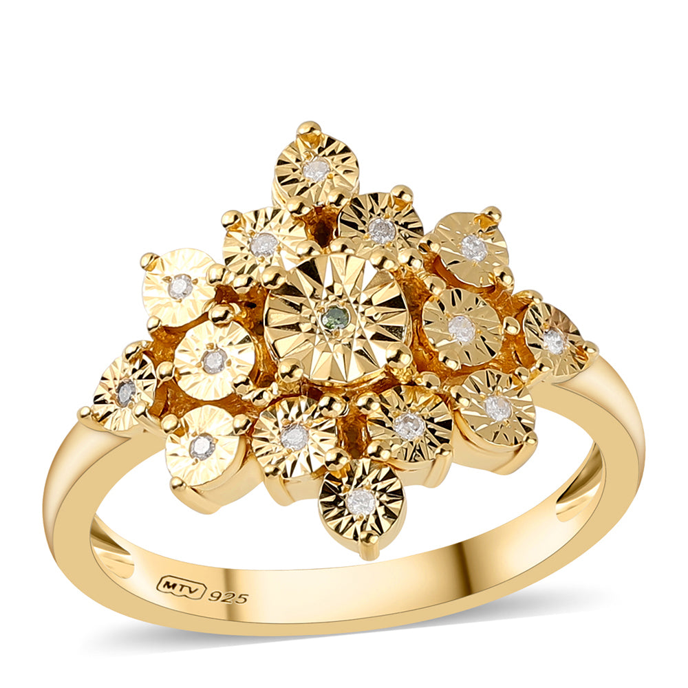 Anillo de Plata Bañada en Oro con Diamante Verde y Diamante blanco 1 