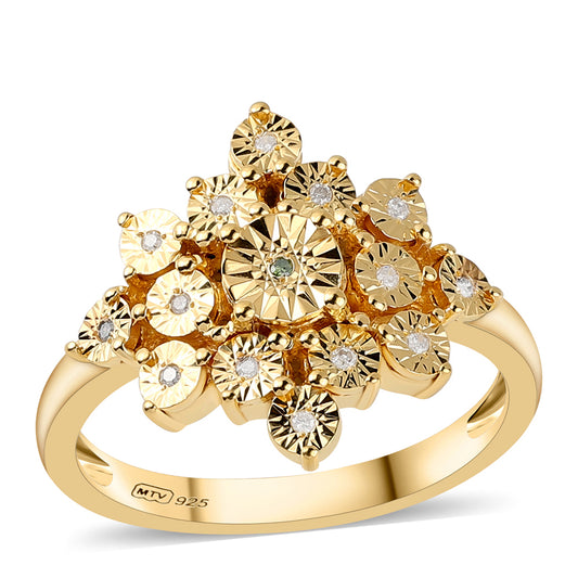 Anillo de Plata Bañada en Oro con Diamante Verde y Diamante blanco