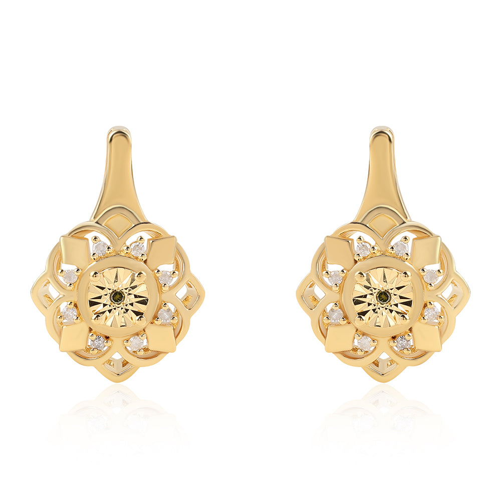 Pendientes de Plata Bañada en Oro con Diamante Verde y Diamante blanco 1 