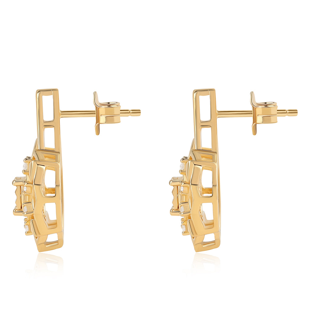 Pendientes de Plata Bañada en Oro con Diamante Verde y Diamante blanco 3 