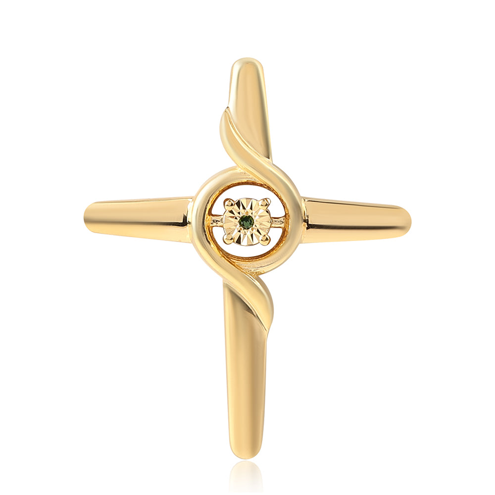 Cruz Colgante de Plata Bañada en Oro con Diamante Verde 1 