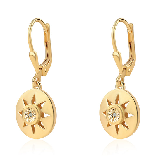 Pendientes de Plata Bañada en Oro con Diamante Verde