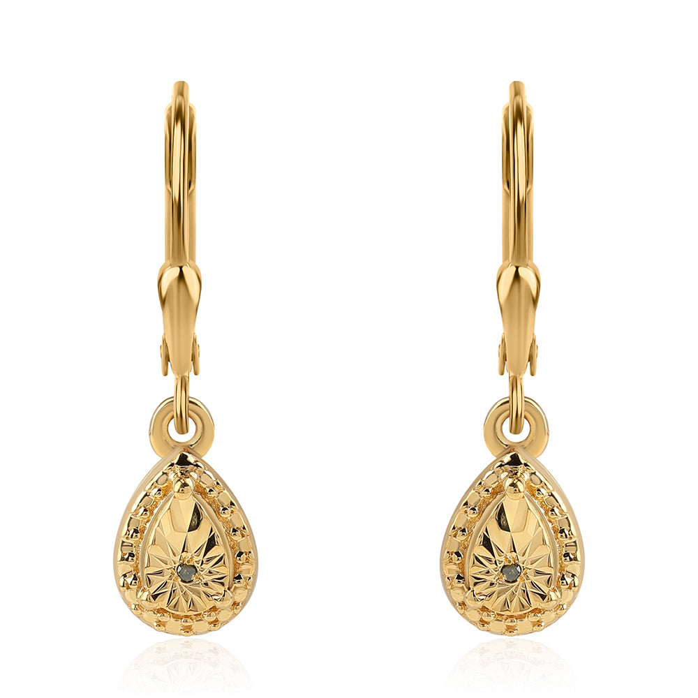 Pendientes de Plata Bañada en Oro con Diamante Verde