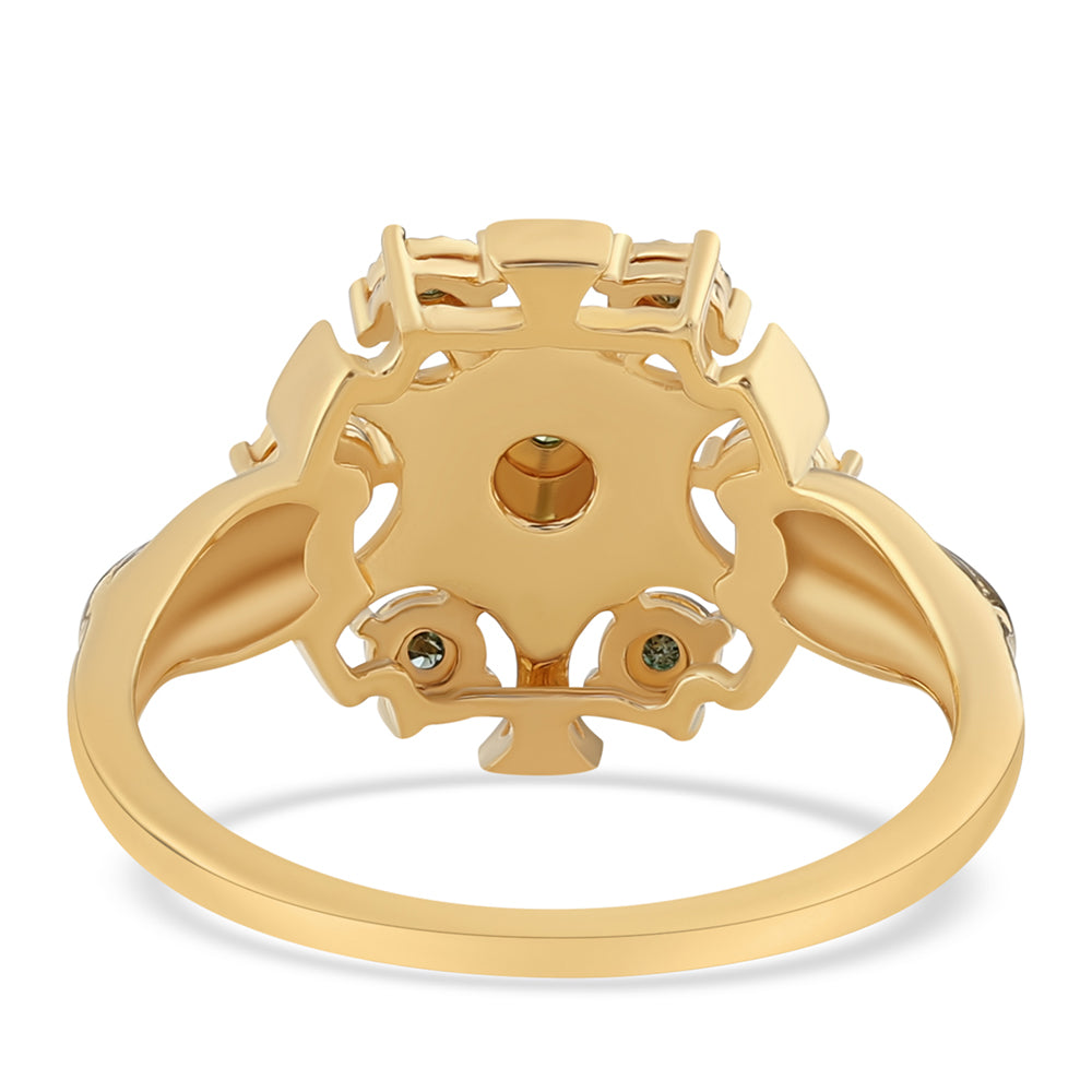 Anillo de Plata Bañada en Oro con Diamante Verde 3 