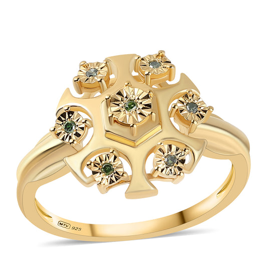 Anillo de Plata Bañada en Oro con Diamante Verde