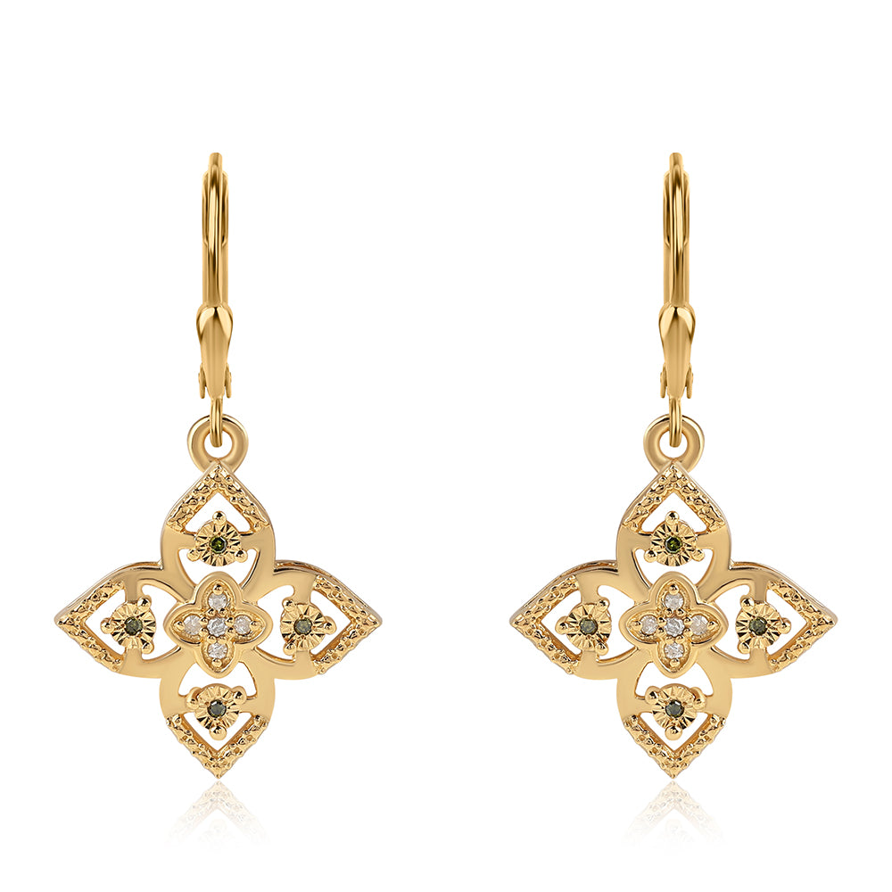 Pendientes de Plata Bañada en Oro con Diamante Verde y Diamante blanco 1 