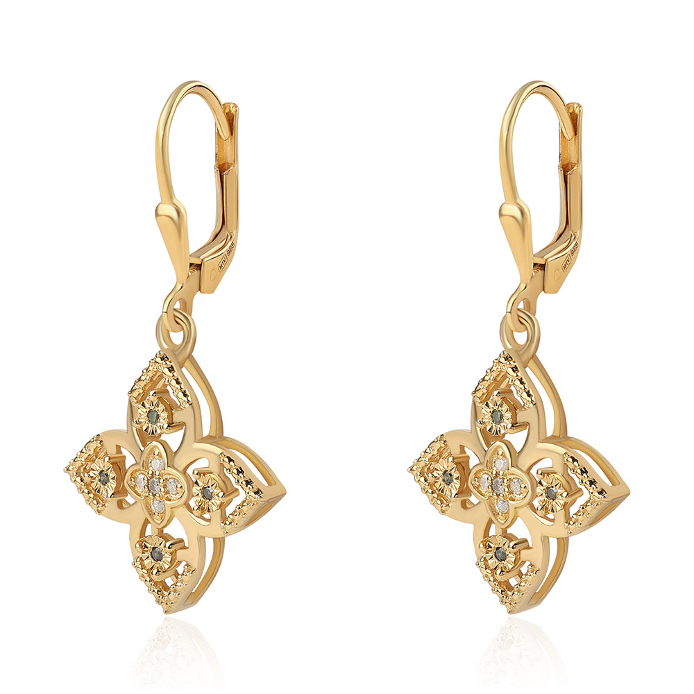 Pendientes de Plata Bañada en Oro con Diamante Verde y Diamante blanco