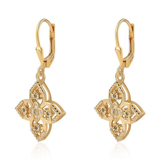 Pendientes de Plata Bañada en Oro con Diamante Verde y Diamante blanco