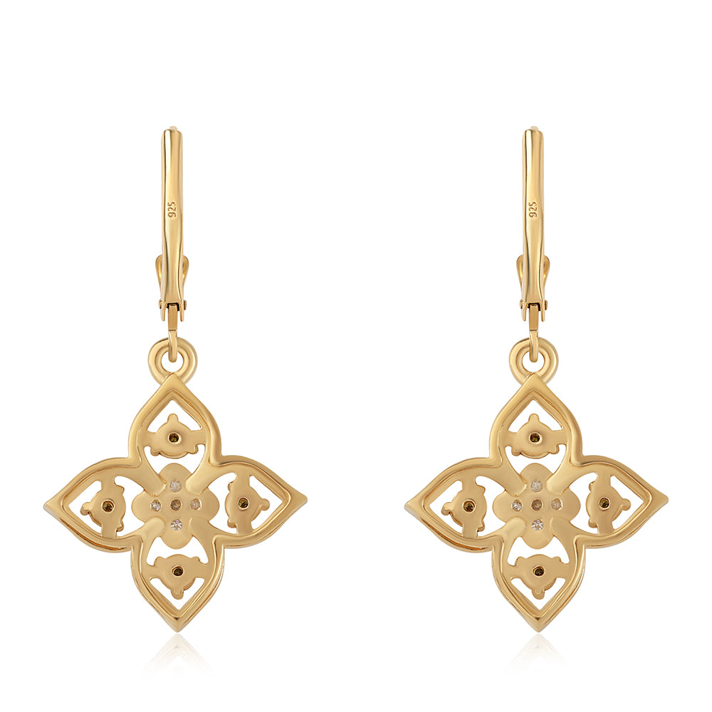 Pendientes de Plata Bañada en Oro con Diamante Verde y Diamante blanco 3 