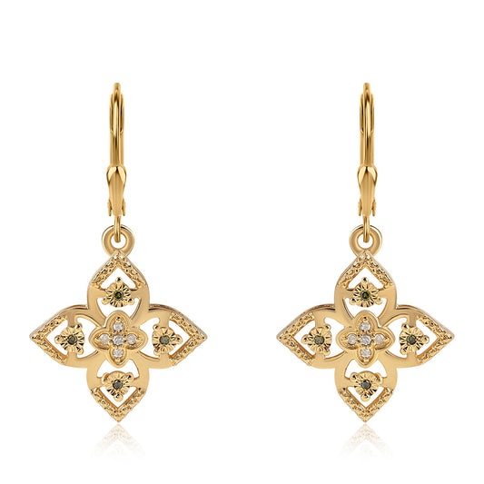 Pendientes de Plata Bañada en Oro con Diamante Verde y Diamante blanco