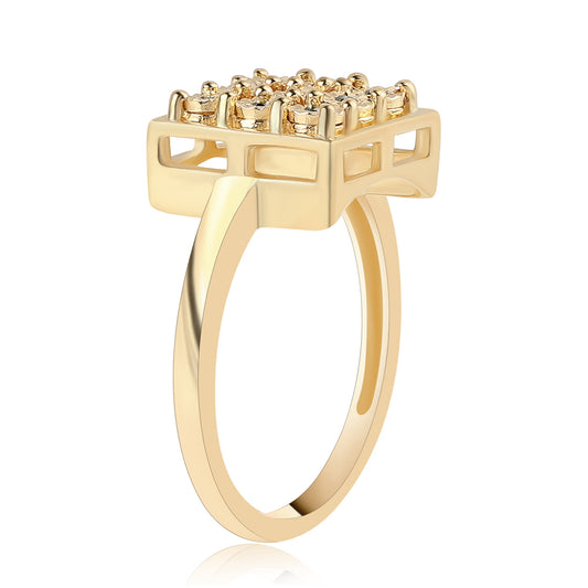 Anillo de Plata Bañada en Oro con Diamante Verde