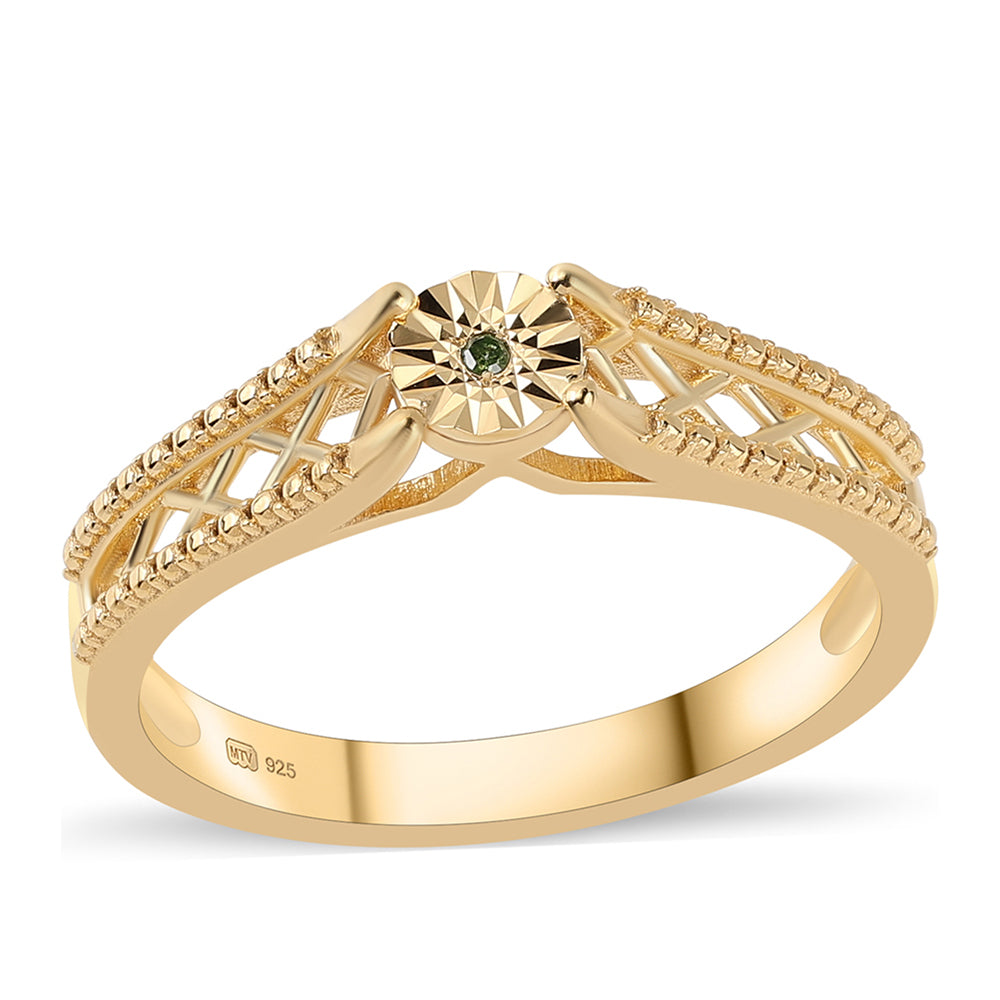 Anillo de Plata Bañada en Oro con Diamante Verde 1 