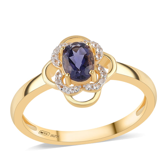 Anillo de Plata Bañada en Oro con Lolita y Topacio Blanco