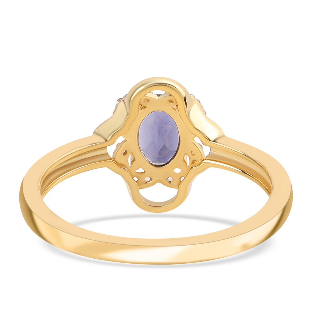 Anillo de Plata Bañada en Oro con Lolita y Topacio Blanco