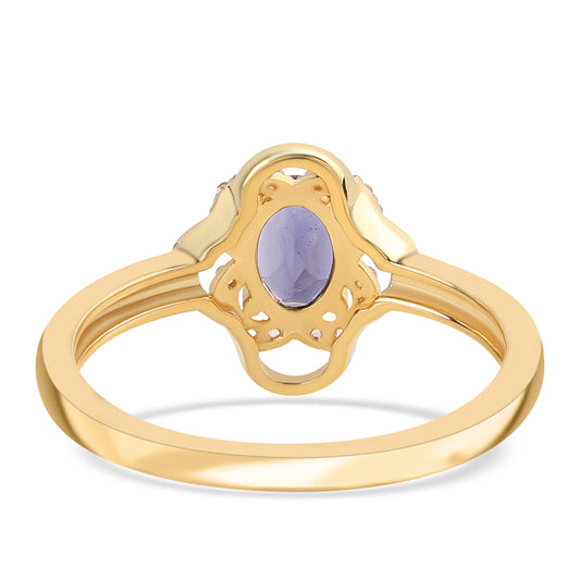 Anillo de Plata Bañada en Oro con Lolita y Topacio Blanco