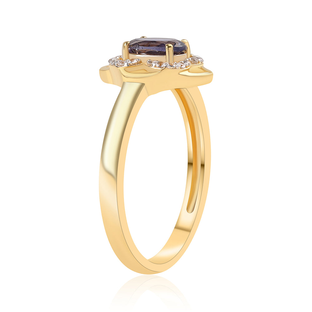 Anillo de Plata Bañada en Oro con Lolita y Topacio Blanco 3 