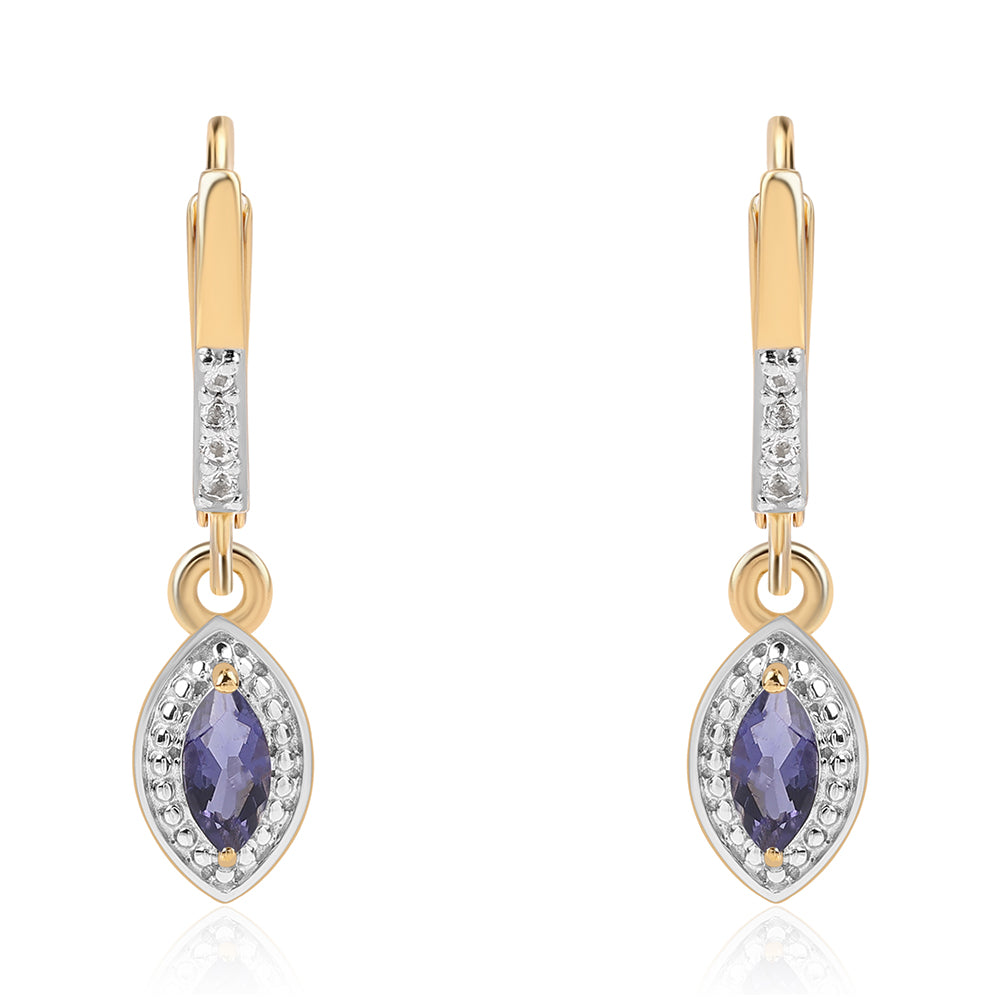 Pendientes de Plata Bañada en Oro con Lolita y Topacio Blanco