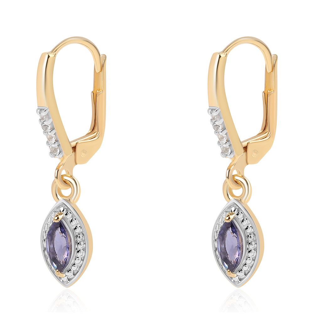 Pendientes de Plata Bañada en Oro con Lolita y Topacio Blanco