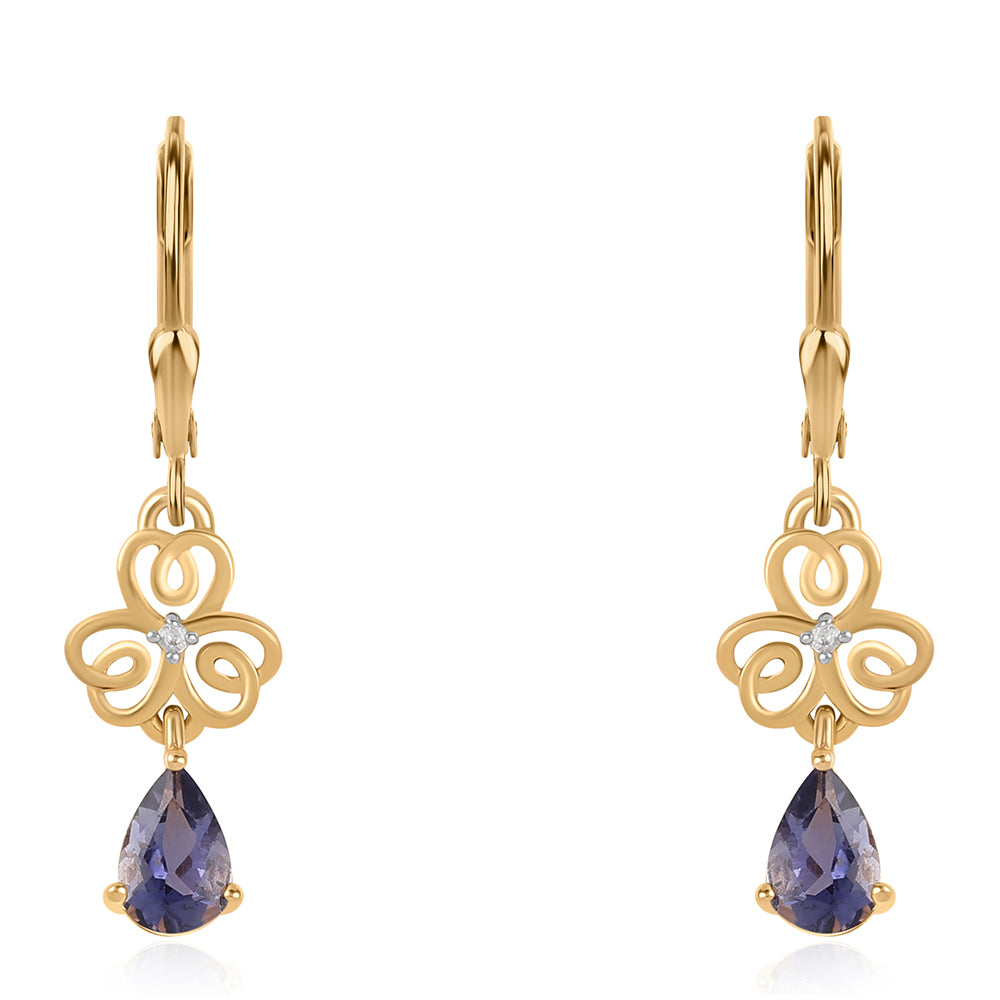 Pendientes de Plata Bañada en Oro con Lolita y Topacio Blanco 1 