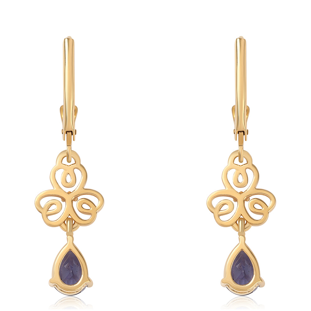 Pendientes de Plata Bañada en Oro con Lolita y Topacio Blanco