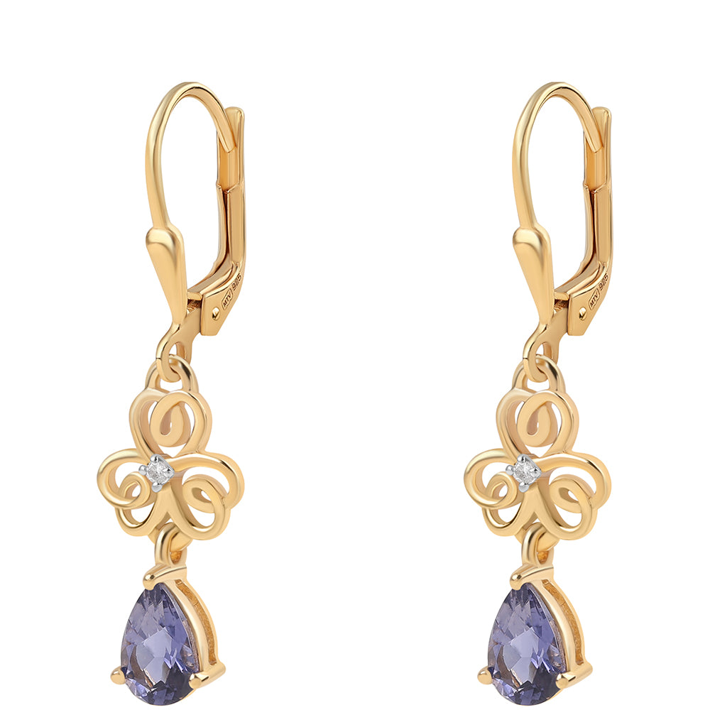 Pendientes de Plata Bañada en Oro con Lolita y Topacio Blanco 3 