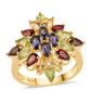 Anillo de Plata Bañada en Oro con Granate rojo y Peridoto