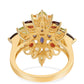 Anillo de Plata Bañada en Oro con Granate rojo y Peridoto