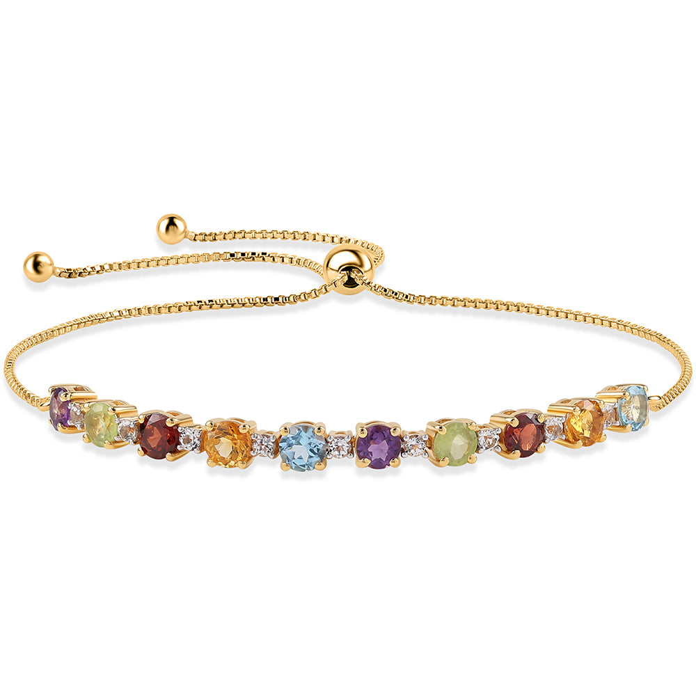 Pulsera de Plata Bañada en Oro con Granate rojo y Peridoto