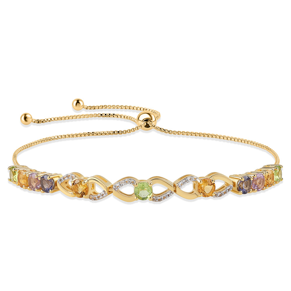 Pulsera de Plata Bañada en Oro con Amatista Rosa de Francia y Peridoto 1 