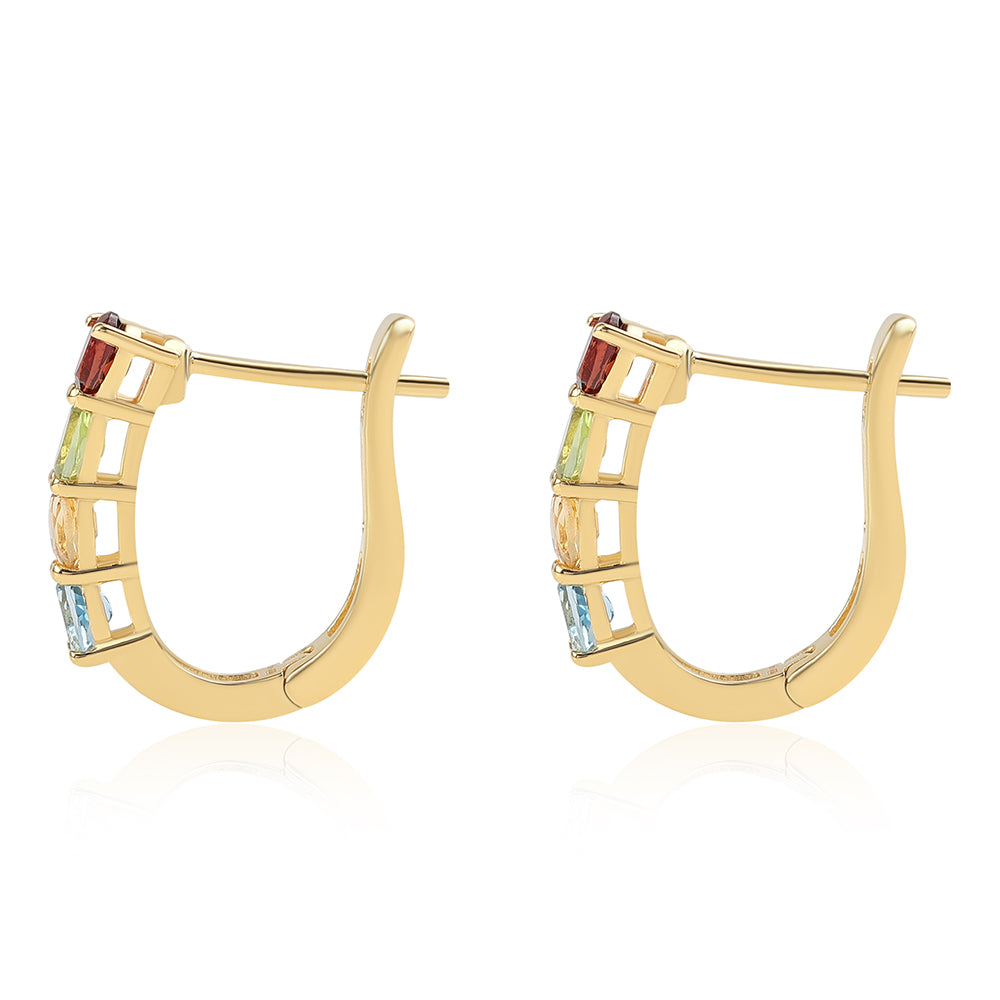 Pendientes de Plata Bañada en Oro con Granate rojo y Citrino