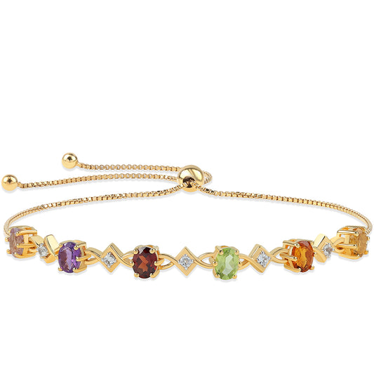 Pulsera de Plata Bañada en Oro con Amatista Rosa de Francia y Citrino