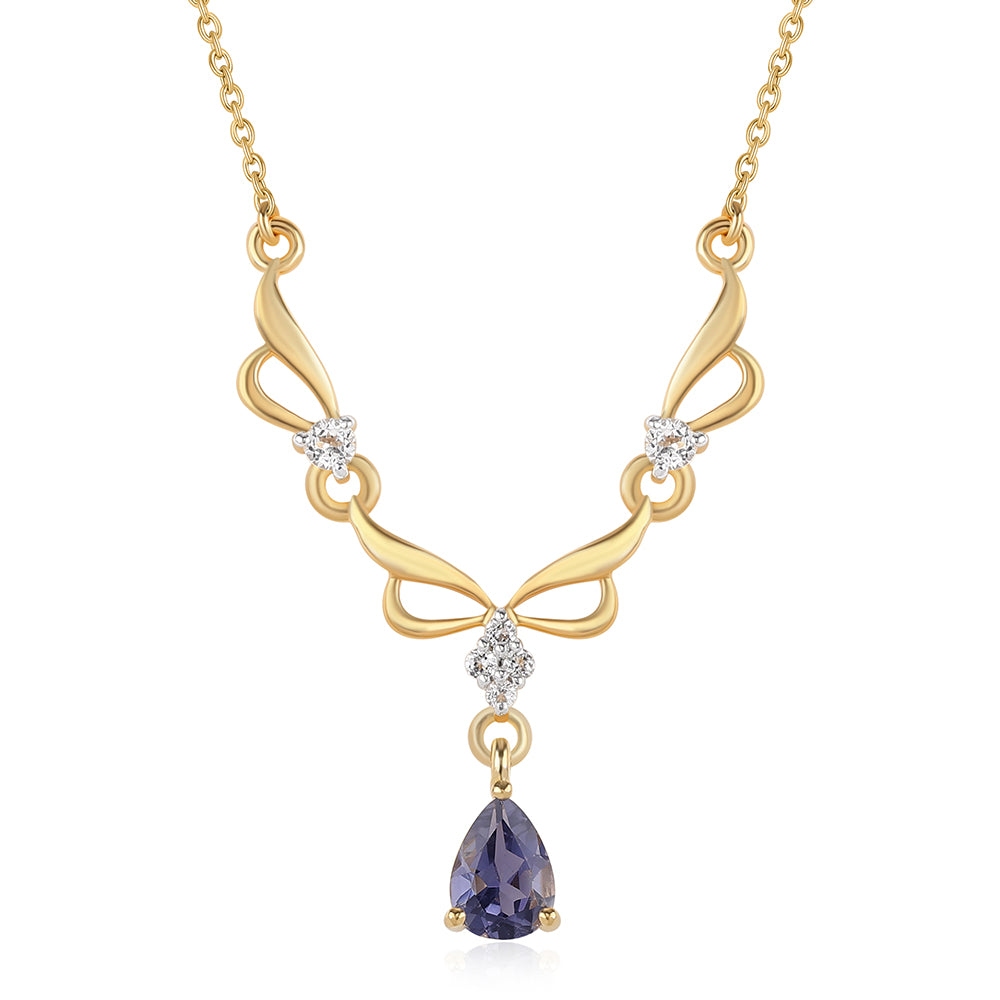Collar de Plata Bañada en Oro con Lolita y Topacio Blanco 1 