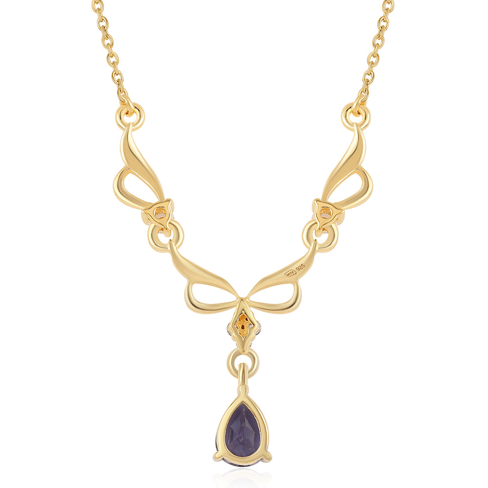 Collar de Plata Bañada en Oro con Lolita y Topacio Blanco 2 