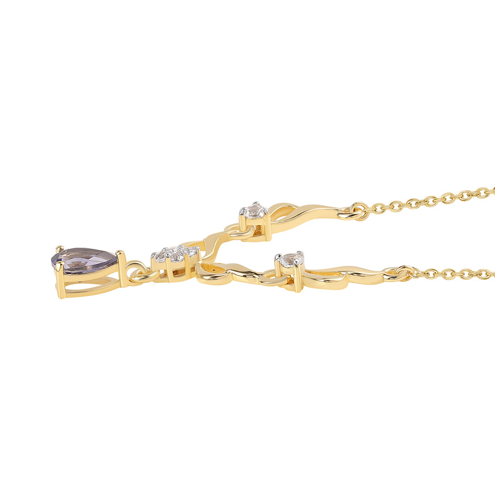 Collar de Plata Bañada en Oro con Lolita y Topacio Blanco 3 