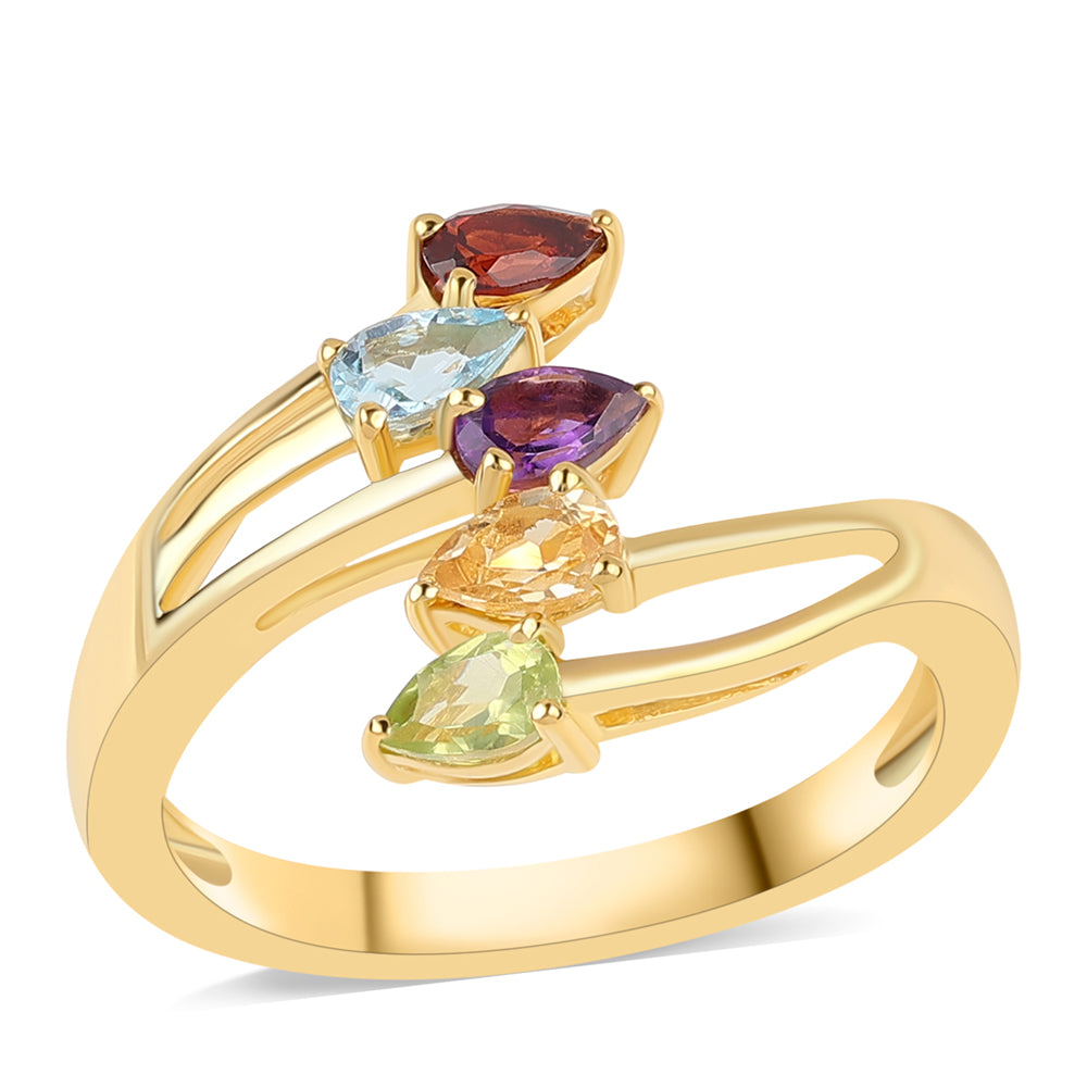 Anillo de Plata Bañada en Oro con Amatista de Africa y Citrino