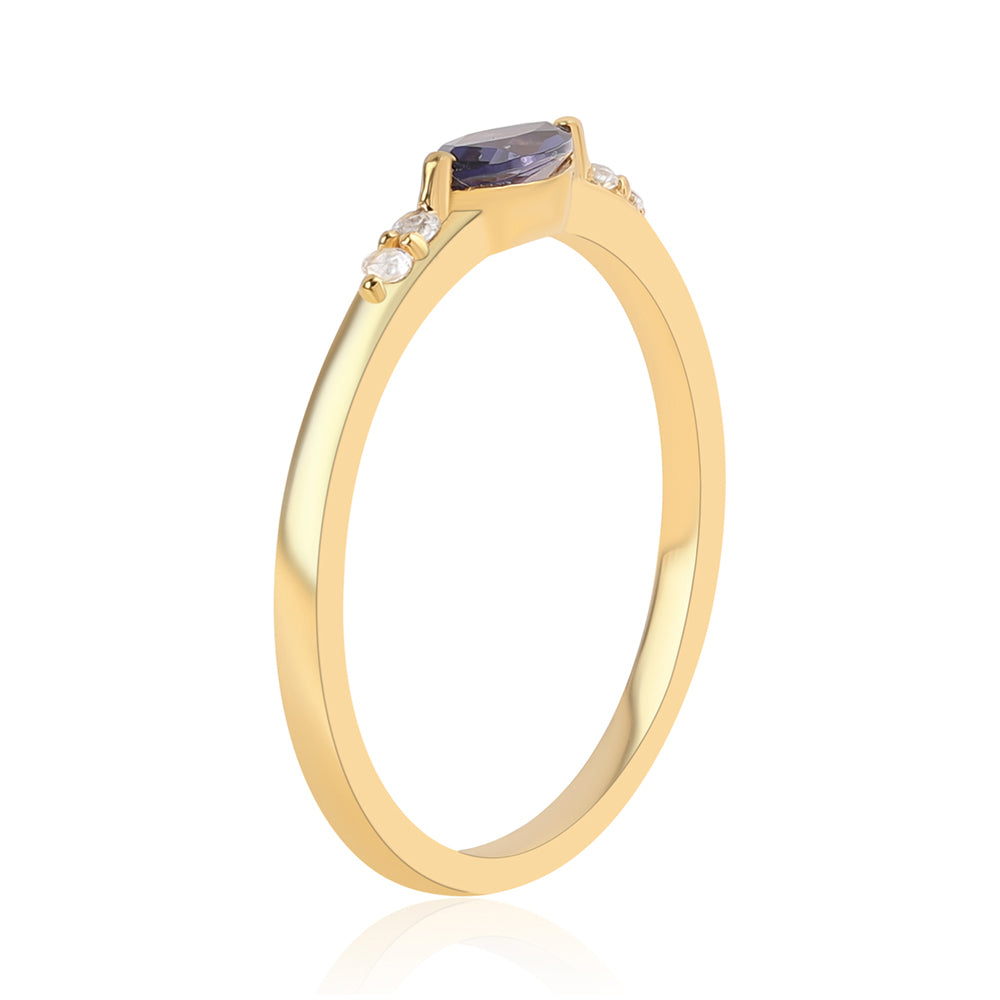 Anillo de Plata Bañada en Oro con Lolita y Topacio Blanco 3 