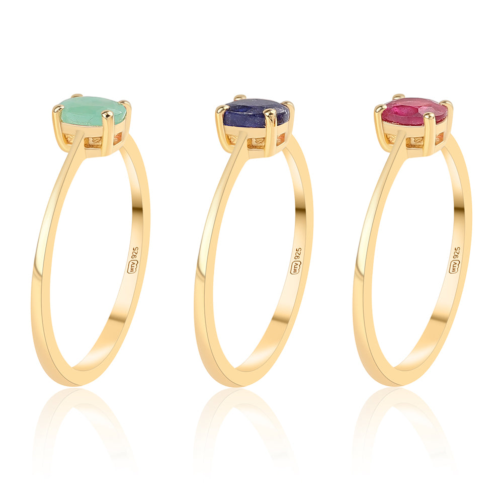 Conjunto de Plata Bañada en Oro con Rubí de Tailandia y Esmeralda de Brasil ( Anillo ) 3 