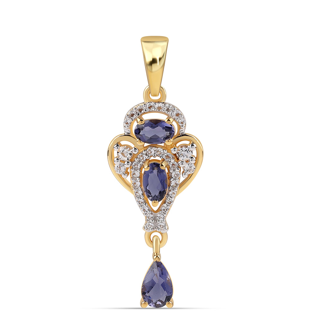 Colgante de Plata Bañada en Oro con Lolita y Topacio Blanco 1 