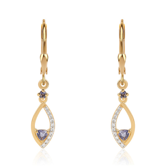 Pendientes de Plata Bañada en Oro con Lolita y Topacio Blanco