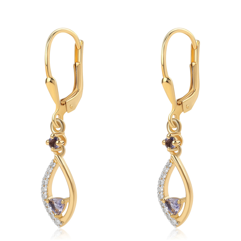 Pendientes de Plata Bañada en Oro con Lolita y Topacio Blanco 3 