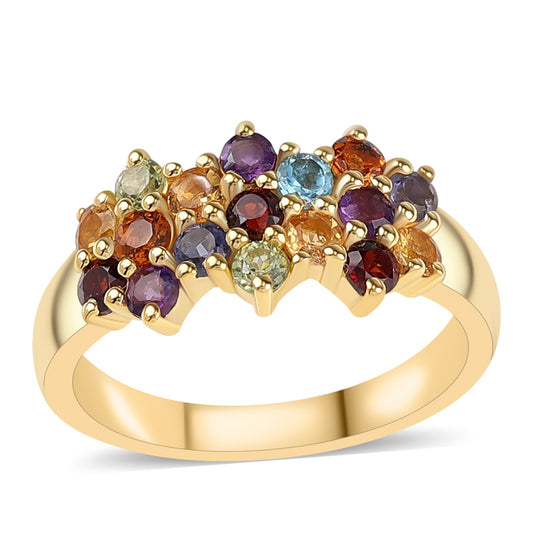 Anillo de Plata Bañada en Oro con Amatista de Africa y Granate rojo