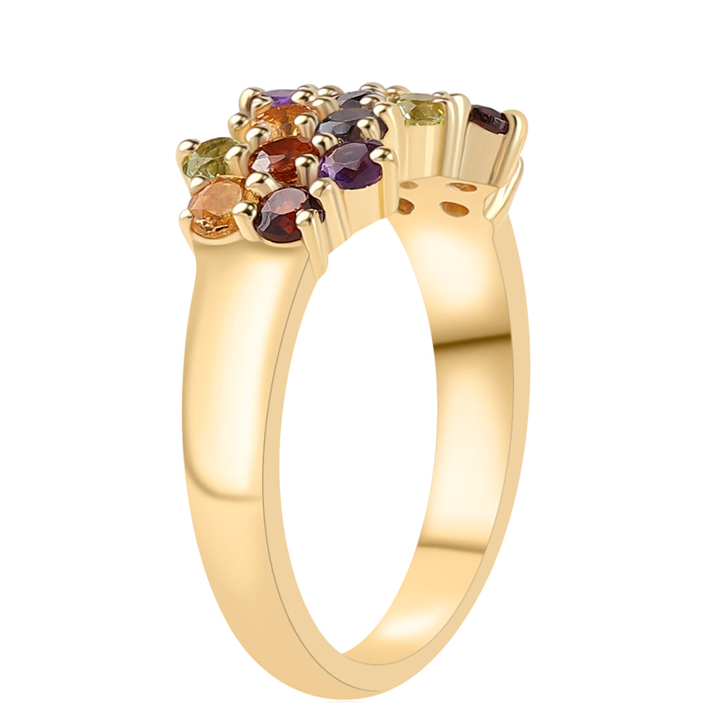 Anillo de Plata Bañada en Oro con Amatista de Africa y Granate rojo 3 