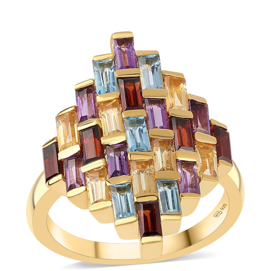 Anillo de Plata Bañada en Oro con Amatista de Africa y Citrino