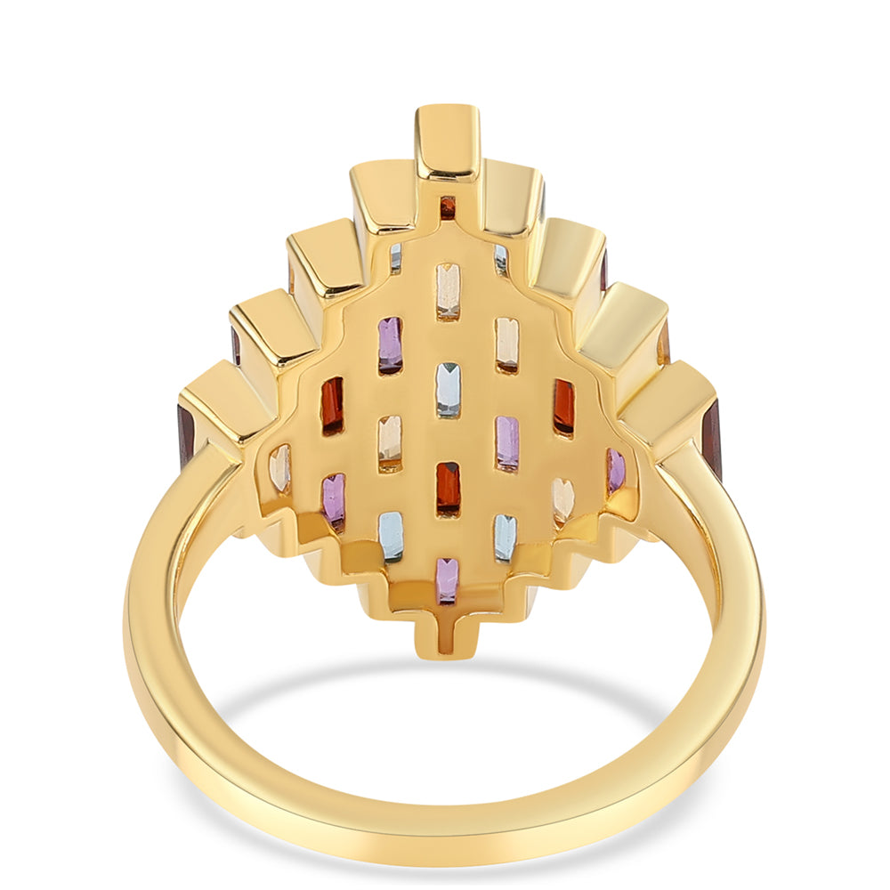 Anillo de Plata Bañada en Oro con Amatista de Africa y Citrino 2 