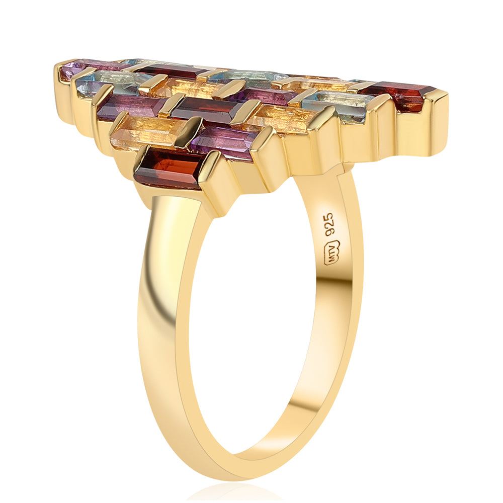 Anillo de Plata Bañada en Oro con Amatista de Africa y Citrino 3 