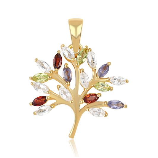 Colgante de Plata Bañada en Oro con Peridoto y Granate rojo