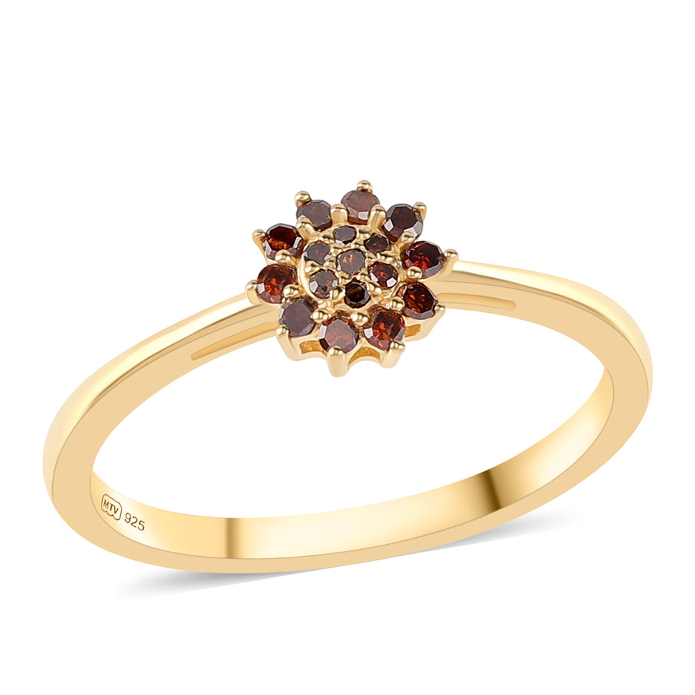 Anillo de Plata Bañada en Oro con Diamante Rojo