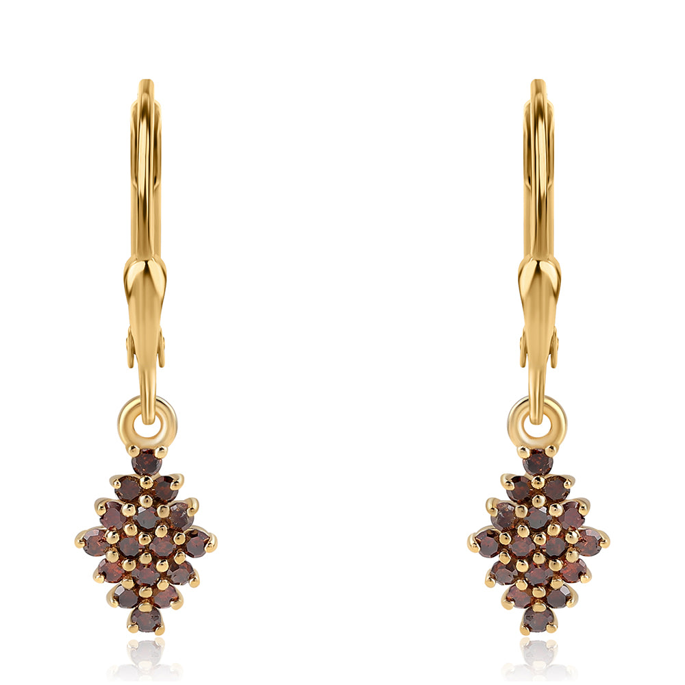 Pendientes de Plata Bañada en Oro con Diamante Rojo