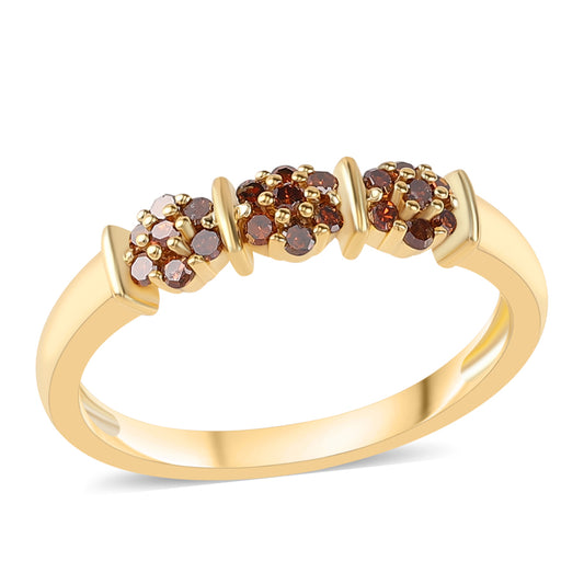 Anillo de Plata Bañada en Oro con Diamante Rojo